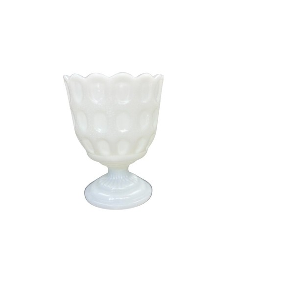 E O Brody Co Milk Glass Thumbprint Pedestal Compote Vase/Bowl - Picture 2 of 5